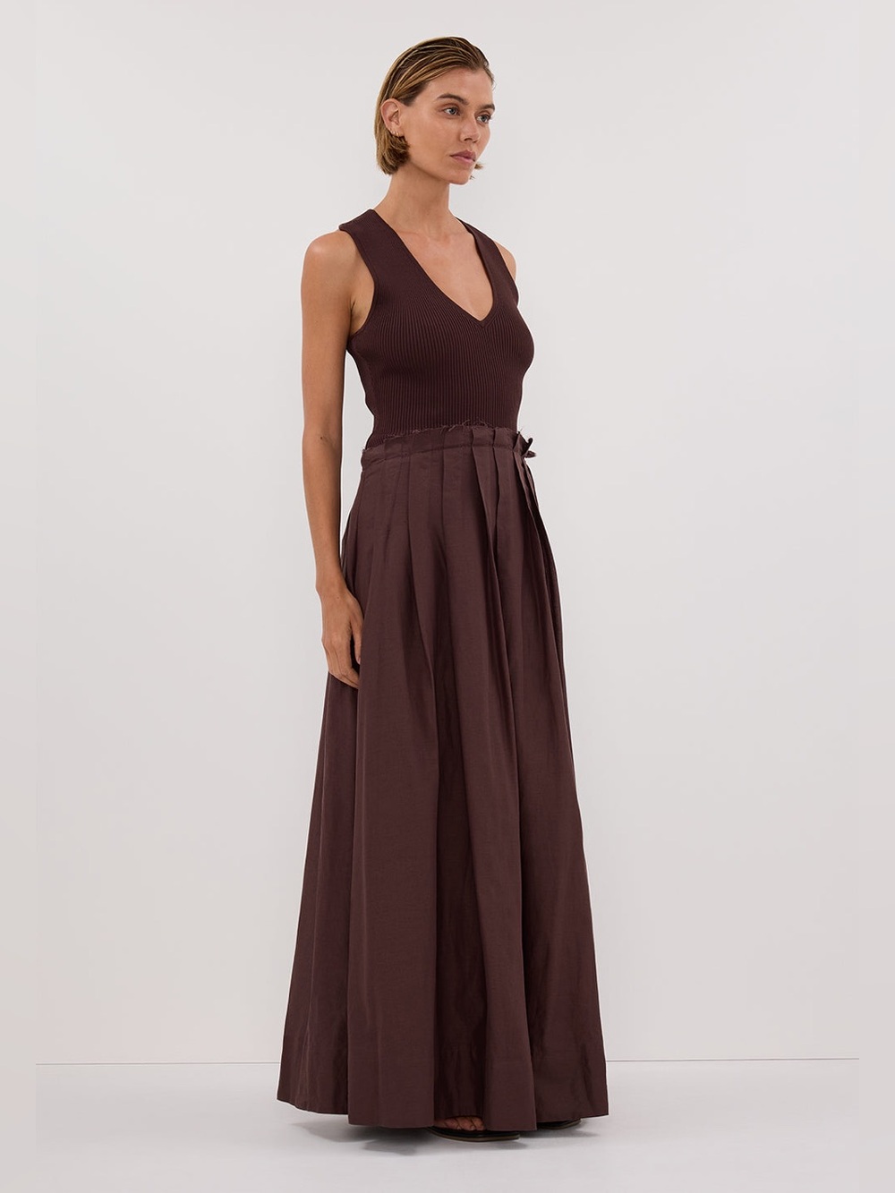 🤎‎ DISSH Holly Bitter Choc Hybrid Midi Dress Size 4 Brown Minimalist Dress